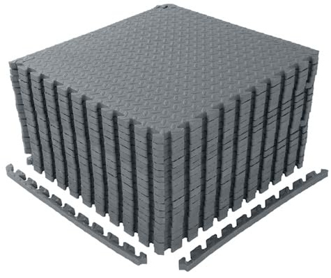 LEADZM 18-72 Stück Grau Bodenschutzmatte Set 30x30cm, Puzzlematte Eva Sportmatte, Schutzmatten, Gymnastikmatte, Fitnessmatte, für Kinderzimmer, Fitnessstudio, Laufband (72)