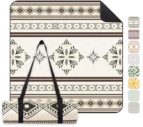 Sekey Boho Picknickdecke Wasserdicht 200x200 cm, Stranddecke Sandfrei | Gepolstert, Dreischichtige Struktur, PEVA-Wasserfestboden, Bindegurt-Trageriemen, geeignet für Picknick, Camping, Strand