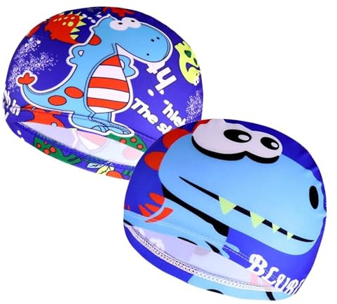 2 Pezzi Cuffia Piscina Bambini, Cuffie da Nuoto per Bambini, Cappello da Nuoto in Poliestere, Cuffia da Bagno per Ragazzo di Età 1-8 Anni, Cuffietta da Nuotare Elastica