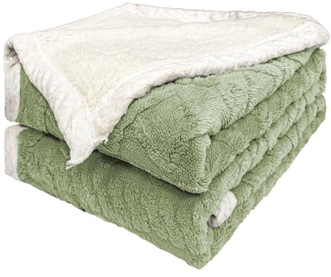 BESCH Manta Sofá Borreguillo Sherpa Invierno 150x210cm - Mantas Polar Doble Capa Extra Suave, Caliente y Gruesa (Verde)