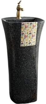 Lavandino su piedistallo Lavandino con piedistallo in ceramica nera rubinetto e scarico, unità lavabo monoblocco for interni ed esterni