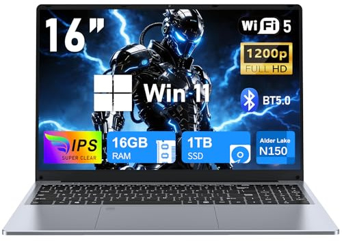 FUNYET Gaming Laptop,16 Inch Notebook Computer 16GB RAM 1TB SSD, N150 Processor (up to 3.6 Ghz), FHD 1920 x 1200 Display, Support WiFi 5, 6000mAh Battery,Backlit Keyboard Laptop, USB3.0