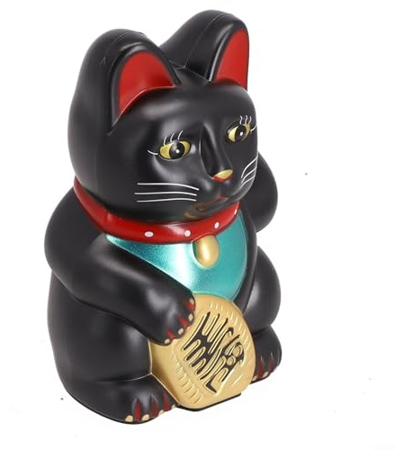 Elektrische Winkekatze 16cm Plastik Glückskatze Gold(Black)