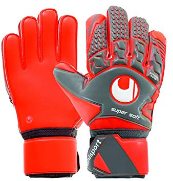 Uhlsport Erwachsene Torwarthandschuhe AERORED-Supersoft-In den Größen 6-11 Innenhand Keeper-Handschuhe entwickelt mit Profis-Optimaler Halt und Grip, langlebig, Dark grau/Fluo rot/Weiß, 7