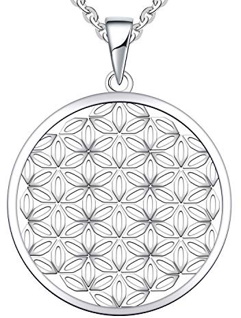 JO WISDOM Damen Kette Lebensblume Silber 925 Halskette Anhänger Blume des Lebens Amulett mit Weiß Vergoldet,Schmuck für Frauen