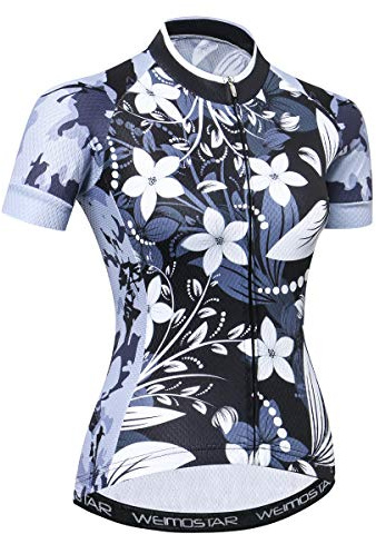 Damen-Fahrradtrikot, kurzärmelig, atmungsaktiv, mit Taschen, Blumenmuster
