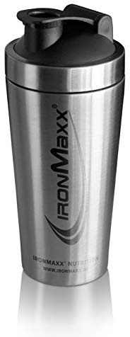IronMaxx Protein Shaker - 750ml Plateado | agitador de proteínas con tapón de rosca, tamiz y escala medidora | a prueba de fugas, apto para lavavajillas y libre de plastificantes BPA y DEHP