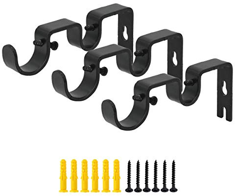OVOV Dubbla gardinstänger för gardinstång slitstark gardinstång (svart) för 2,5 cm & 5/8 tum 3-pack