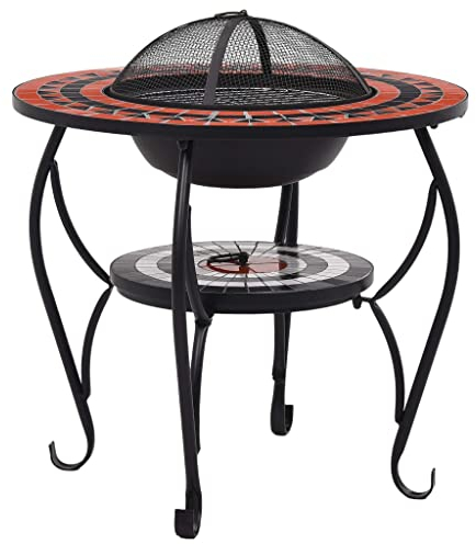 vidaXL Tavolo con Braciere a Mosaico Robusto a 4 Gambe con Griglia Stufa per Esterni Barbecue Terracotta e Bianco 68 cm in Ceramica Telaio in Acciaio