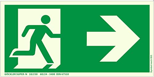 Fluchtweg Notausgang Schild langnachleuchtend Kunststoff Pfeil rechts ASR A1.3 von MBS-FIRE