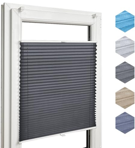 Home-Vision Premium Faltrollo Plissee ohne Bohren mit Klemmfix Lichtdurchlässig Rollo Leinenoptik Blickdicht Sonnenschutz Jalousie für Fenster & Tür (Melange Graphit B35 x H200cm) Klemmträger