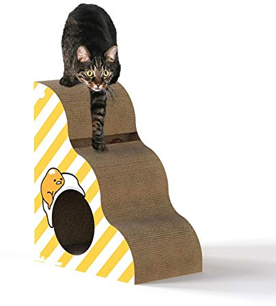 WHSPORT Kratzbrett für Katzen aus Pappe, Dreieckiger Kratzkarton Katzenlounge, Katzenspielzeug mit Klingelball und Katzenhöhle | Katzen Spielzeug (Color : Yellow)