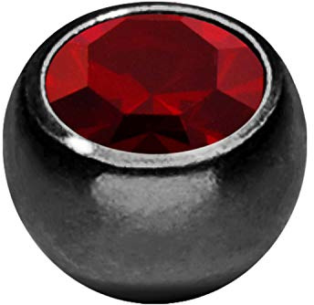 PIERCINGLINE Universelle Chirurgenstahl Schraubkugel KRISTALL Ersatz Piercing Bananabell Schwarz Rot 1,2 x 2,5 mm