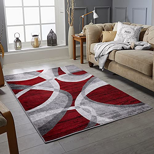 New Modern Rugs Wind Pattern Small Extra Large Bedroom Living Room Floor Rugs Hallway Carpet (Swing_Red, 80_x_150)