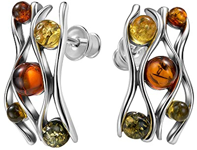 Copal Damen Ohrstecker Mit Bernstein Und Sterling-Silber 925 Geschenkverpackung