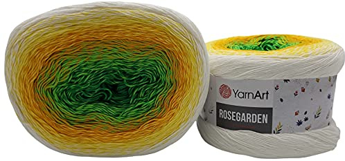 YarnArt Rosegarden Ullnystan, 500 gram, färggradient, 100 % bomull, stickylle, flerfärgad (vit gul orange grön 303)