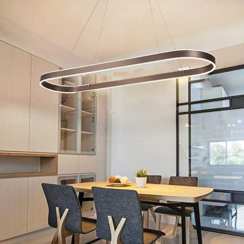 Pendelleuchte Modern Oval Esstischlampen LED Büro Hängeleuchte Dimmbar Wohnzimmer Deckenleuchte Höhenverstellbar Schlafzimmer Deko Hängend Lampen für Küche Bar Esszimmer Deckenlampe (Braun, L100CM)