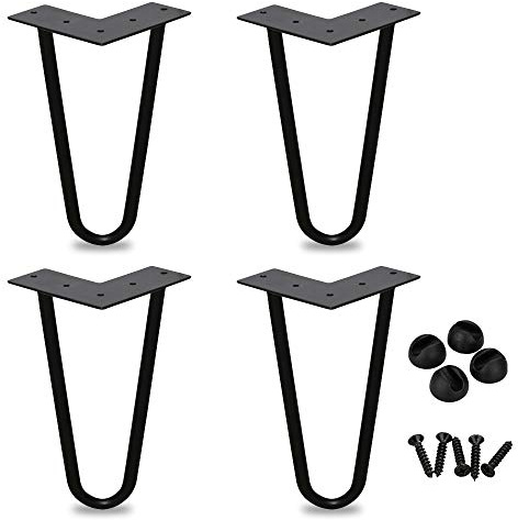 Lospitch 4X Haarnadel Hairpin Legs tischbeine schwarz Tischkufen Haarnadel Tischbein 12 mm, Möbelfüße aus Metall, 2-Stange Bein, 15 cm