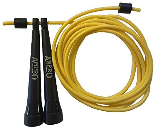 Ampro 10ft Adjustable Speed Training Jump Rope - Skipping Rope - Black/Yellow - Boxers - Boxing - Boxer - Fast Style Club Rope