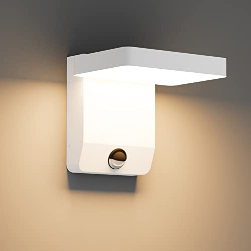 K-Bright 20W Aussenleuchte Mit Bewegungsmelder Weiß | 3000K Warmes Licht aussenlampe mit bewegungsmelder, IP65 Waterproof Wandleuchte für Balkon, Garten, Garage, Wege und Haustür
