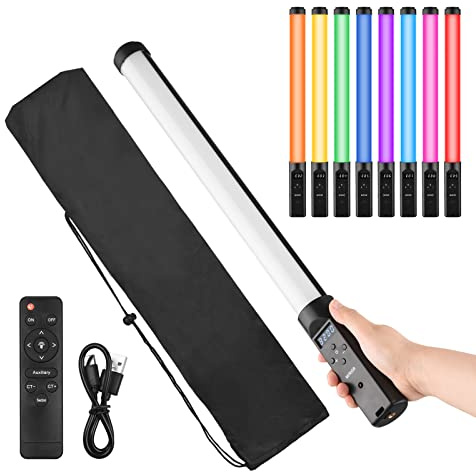 Andoer LED Video Light Wand, 3200K-5500K Dimmable, 9 Color Effects, Built-in Battery, Remote Control, USB Charging, Handheld or Stand Mounted, Vlog, Live Streaming, Product, Portrait Photography
