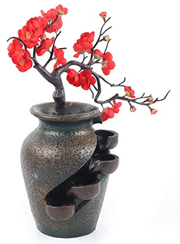 Fuente de habitación, jarrón fuente cascada jarrón de agua corriente resina artesanía fuente fuente de mesa decoración para el hogar oficina dormitorio relajación