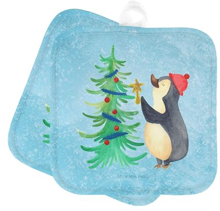 Mr. & Mrs. Panda Topflappen Pinguin Weihnachtsbaum - Geschenk, Advent, Heiligabend, Topflappen Set, Weihnachten, Topfhandschuh, Winter, Topflappen
