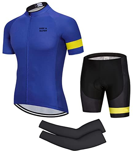 FFFF & OLFEH Fahrradtrikot Herren Set, Fahrradbekleidung Herren Sommer, Herren Radtrikot Set Kurzarm und Radhose mit 9D Gel Sitzpolster, Atmungsaktiv,Cycling Jersey Radtrikot (PA15,XL)