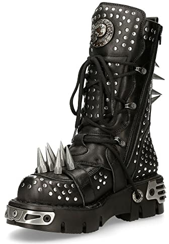 New Rock Stivali 1535-S1 Stivali con Borchie Goth in Pelle Nera Metallizzata Unisex 3