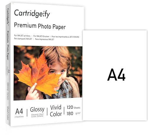 Cartridgeify Premium Glossy Photo Paper, A4 (210 x 297 mm), 120 Sheets, 180 GSM, for All Inkjet Printers