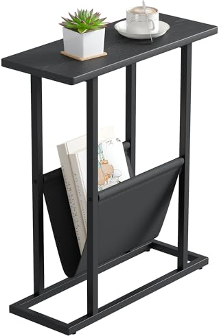 Yusong Kleiner schmaler Beistelltisch für kleine Räume, schmaler Beistelltisch, Zeitschriftentisch, Nachttisch mit Aufbewahrungshalter, schmaler Akzenttisch, Snack, Couch, Nachttisch, Schwarz