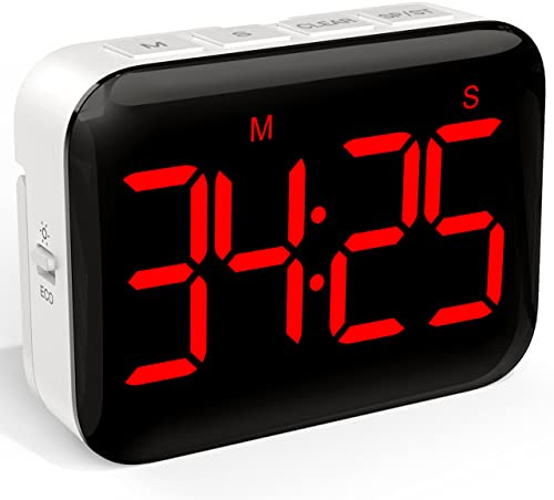 VOCOO Magnetic Kitchen Timer for Cooking with Count Up Countdown, Digital Timer Battery Powered with Large Display, 2 Brightness and Volume Levels for Classroom, Teacher, Kids (Red)