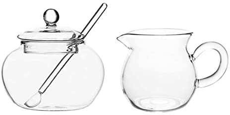 Mozacona Set di zuccheriera e lattiera in vetro, per tè o caffè, brocca per panna con zuccheriera