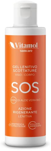 Vitamol SOS Lugnande Gel för Ansikte och Kropp - Regenererande, Lugnande, Uppfriskande, Återfuktande och Mjukgörande Effekt för Rodnad, Solbränna och Solbränna med Ekologisk Aloe Vera - 100 ml