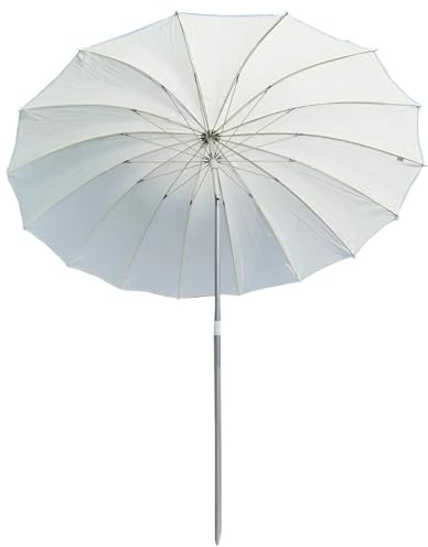 Weißer Sonnenschirm Strand, 180cm Runder Tragbarer Sonnenschirm für Terrasse/Camping/Pool, mit Tilt Design und 16 Rippen, UPF 50+, Ohne Gestell