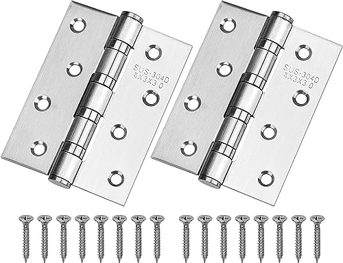 HATANSE 2 Stücke 304 Edelstahl Scharniere 10cm x 7.5cm Groß Schwerlast Türscharnier mit 32pcs Schrauben für Massive Türen Innen Außen Silber