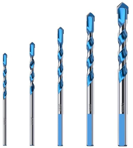 HIPX Multi Material Drill Bits Set for Ceramic Porcelain Granite Marble Concrete Glass Brick Cement Tile Plastic Wood, Multi Construction Masonry Shockproof Hammer Carbide Bit Tip, 4-10mm Box of 5