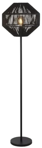 Licht-Erlebnisse Stehleuchte Schwarz E27 155 cm hoch Schirm aus Seil Modern Stehlampe Wohnzimmer Standleuchte innen Deckenfluter RACHEL