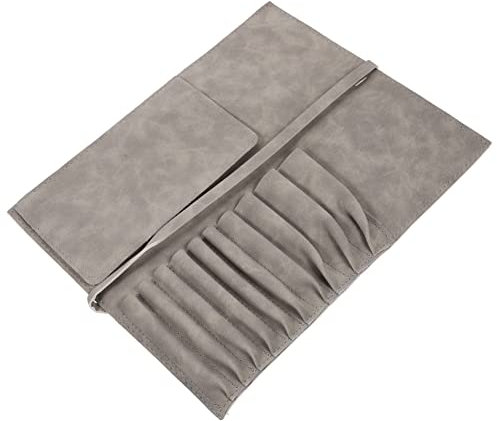 GRIRIW Tragbare Bestecktasche Aus Leder Mit 10 Fächern Aufbewahrungstasche Für Outdoor Geschirr Reise Besteckrolle in Grau