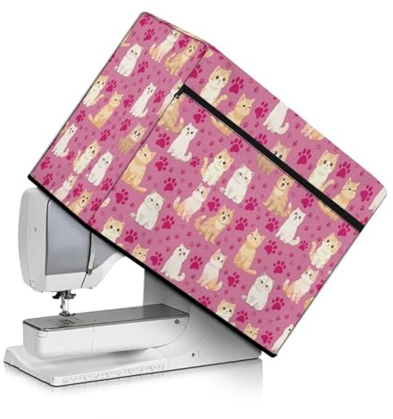 Suhoaziia Nähmaschinen-Abdeckung mit Taschen, geeignet für die meisten Standard-Nähmaschinen, schmutzabweisend, Schutzdekoration, Rosa Katzen, Beauty Case