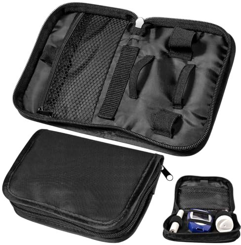 GARVALON 2 Stück Tragbare Blutzuckermessgerät Diabetiker-Medikamente - Tragbarer Tasche Diabetiker-Organizer Aufbewahrungstasche Aufbewahrung Oxford Stoff Schwarz
