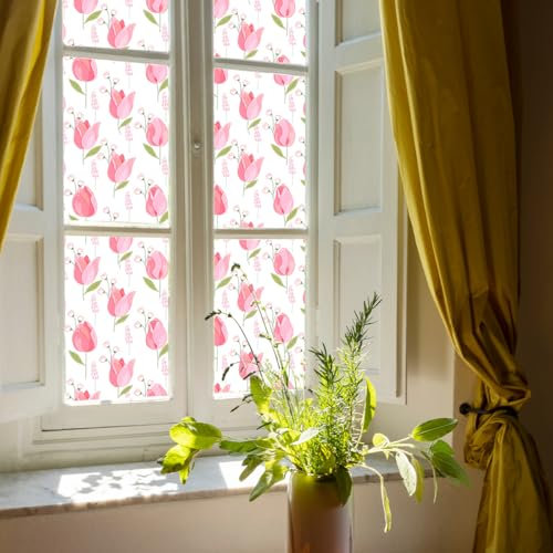Sichtschutzfolie Fenster Rosa Blumen Sonnenschutzfolie Fenster,Sichtschutz Fensterfolie,Durchsichtig Thermofolie Fenster Gegen Hitze,Milchglasfolie Statisch Haftend