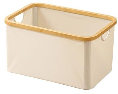 Wäschekorb aus Bambus, Wäschekörbe mit Griffen, Faltbarer Wäschesammler, Oxford Stoffmaterial, Aufbewahrungsbox für Schmutzige Kleidung/Handtücher im Schlafzimmer(Beige,25x30x45cm/10x12x18in)