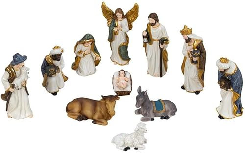 Geschenkestadl Krippenfiguren 11-teiliges Set Krippe Figuren 4-13cm Weihnachtsdekoration Krippendekoration Deko