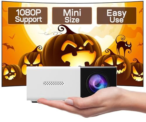 VABOO Portable Mini Projector, 1080P Full HD LED, Black, AV/VGA/USB/SD Card, Compatible with iOS/Android Phone/Laptop