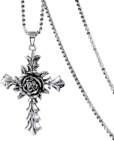 XYTAHDM Kreuz Kette Herren Edelstahl Anhänger Kreuz Halskette Silber Rosen Anhänger Ostern Weihnachten Halloween Geschenke für Männer und Frauen