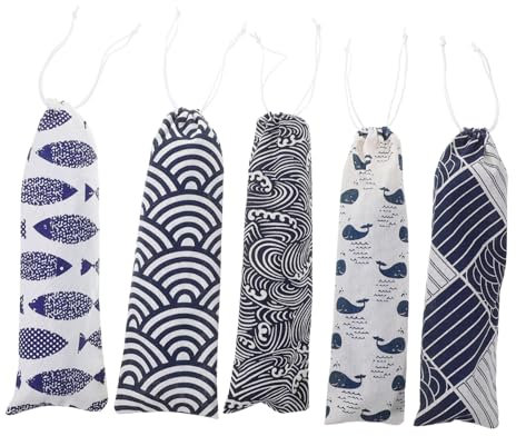 UTHCLO Estuche Portátil para Cubiertos De Tela Japonesa, 5 Piezas con Cordón, Multifuncional para Palillos y Pajitas, Bolsa Resistente para Viaje y Almacenamiento