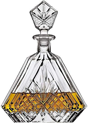 Decanter, portabottiglie, portabottiglie, portabicchieri, whisky for liquori, cristallo, senza piombo, for liquori, bourbon o vino, taglio irlandese triangolare