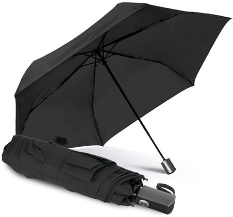 PERLETTI Ombrello Pieghevole Antivento Uomo - Ombrellino Compatto Resistente Ultra Leggero Adulto - Ombrello Apertura e Chiusura Automatica da Viaggio - Diametro 95 cm (Nero Extra Piatto)