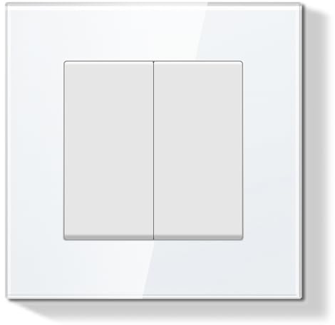 BSEEDLIFE Interrupteur Mural,Interrupteur Encastré avec Cadre en Verre de Cristal,2 Gang 1 Voie,Installation Facile,86 * 86mm,Blanc